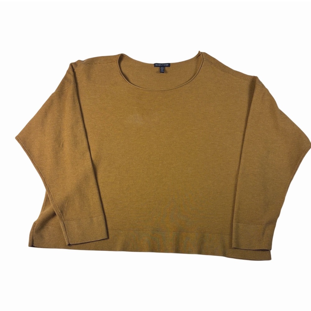 Eileen‎ Fisher Ribbed Tencel Lyocell Blend Sweater Mustard Yellow Minimalist XL